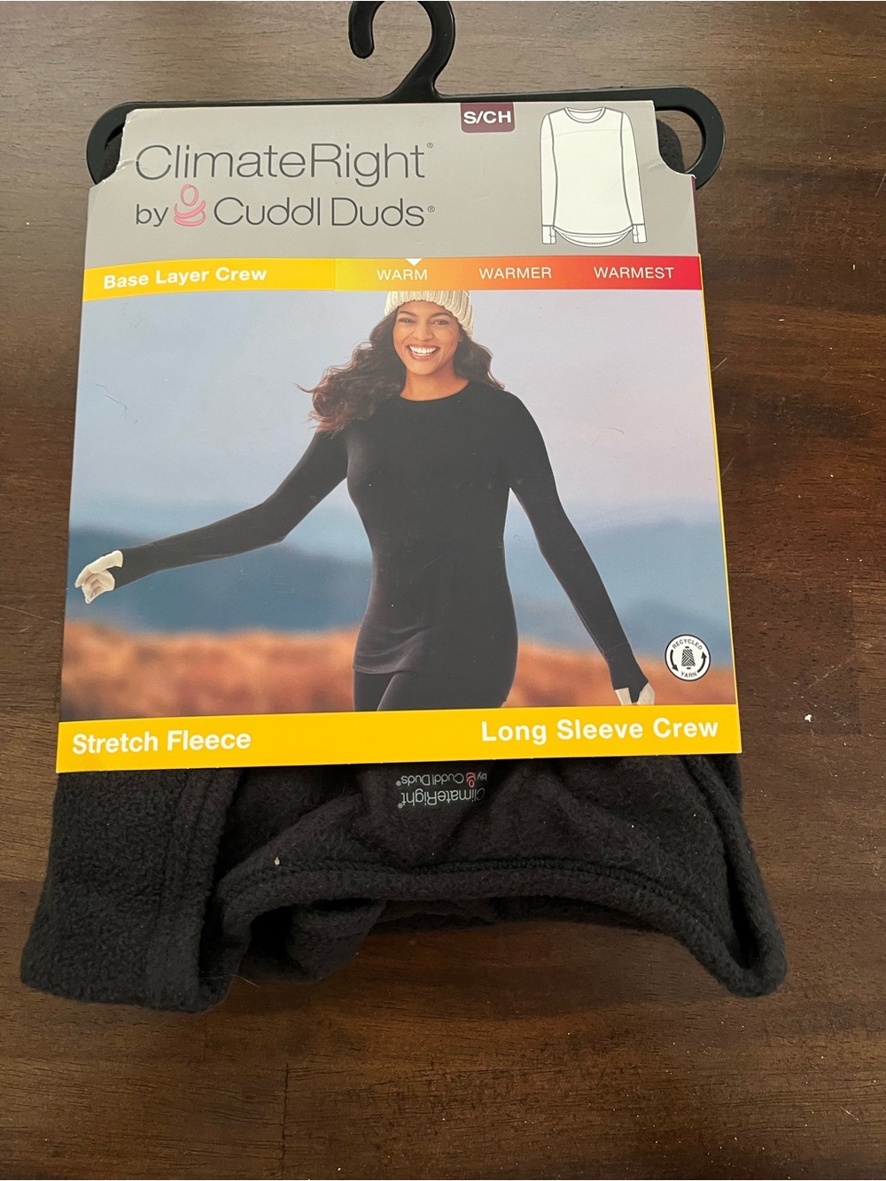 ClimateRight by Cuddl Duds Stretch Fleece Long Sleeve Crew - Black SMALL